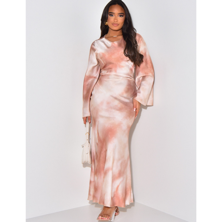 Nancy – Elegant Satin Fitted Tie Back Maxi Dress