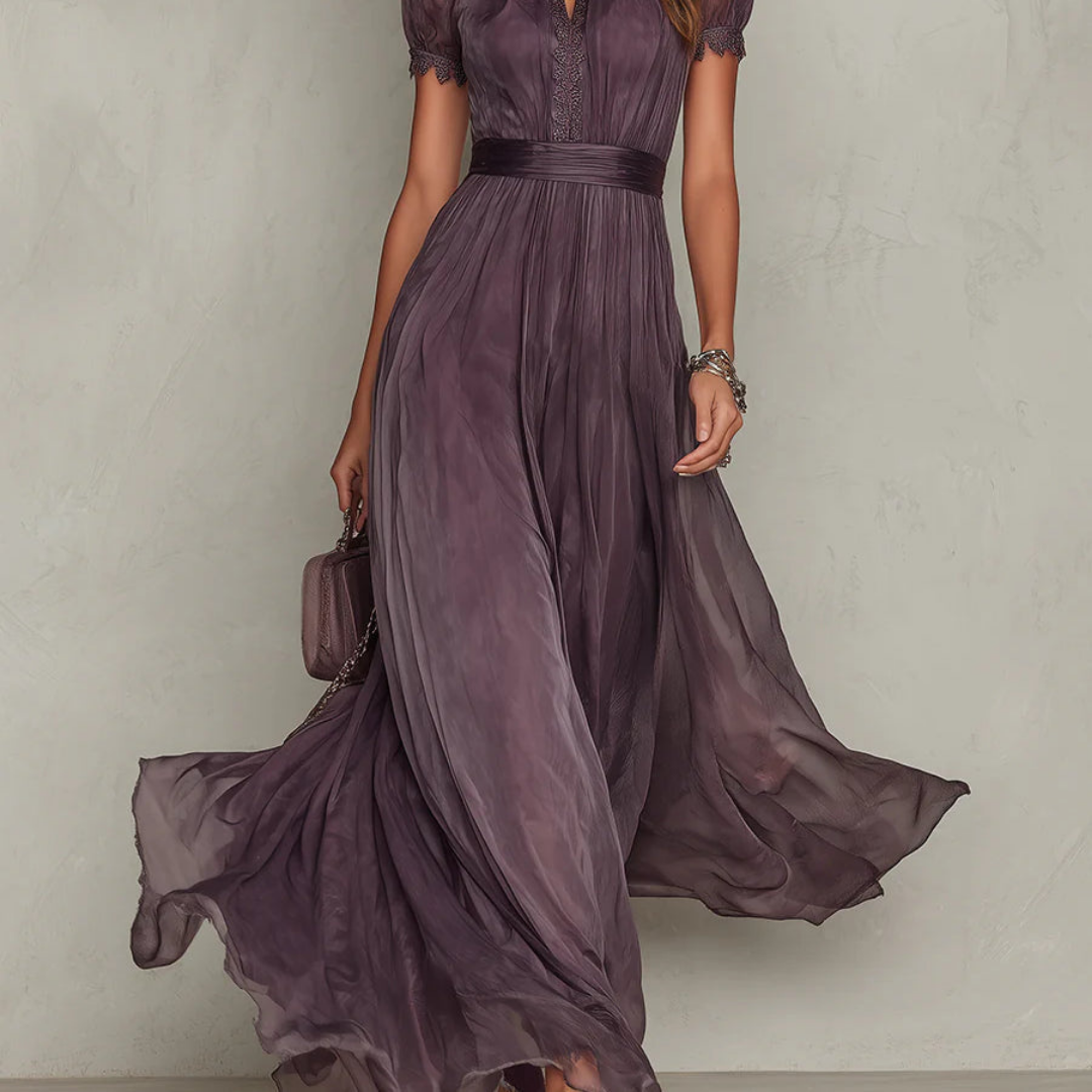 Audrey – Lace Trim Chiffon Maxi Dress