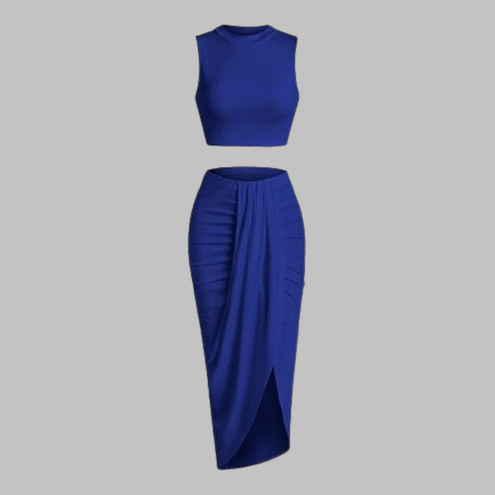 Manuela – Elegant Pleated Slit Long Skirt Set