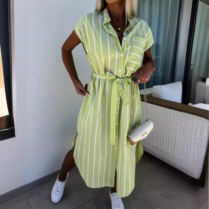 Lottie – Comfy Striped Belted Casual Midi Dress