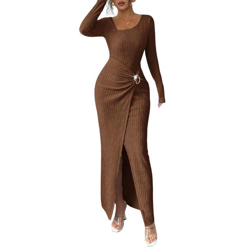 Anthea – Stylish Solid Colour Twisted Long Dress