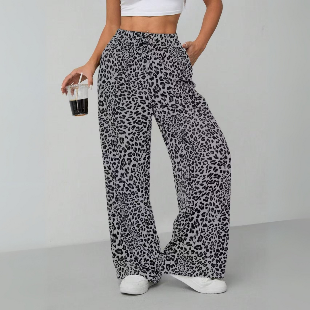Kathleen – Vintage Leopard Tie Front Wide Leg Trousers