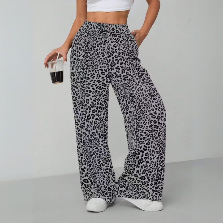 Kathleen – Vintage Leopard Tie Front Wide Leg Trousers