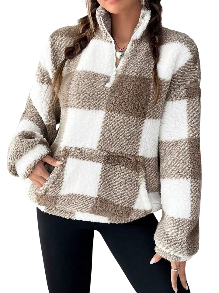 Hilary – Casual Plaid Half Zip Pullover