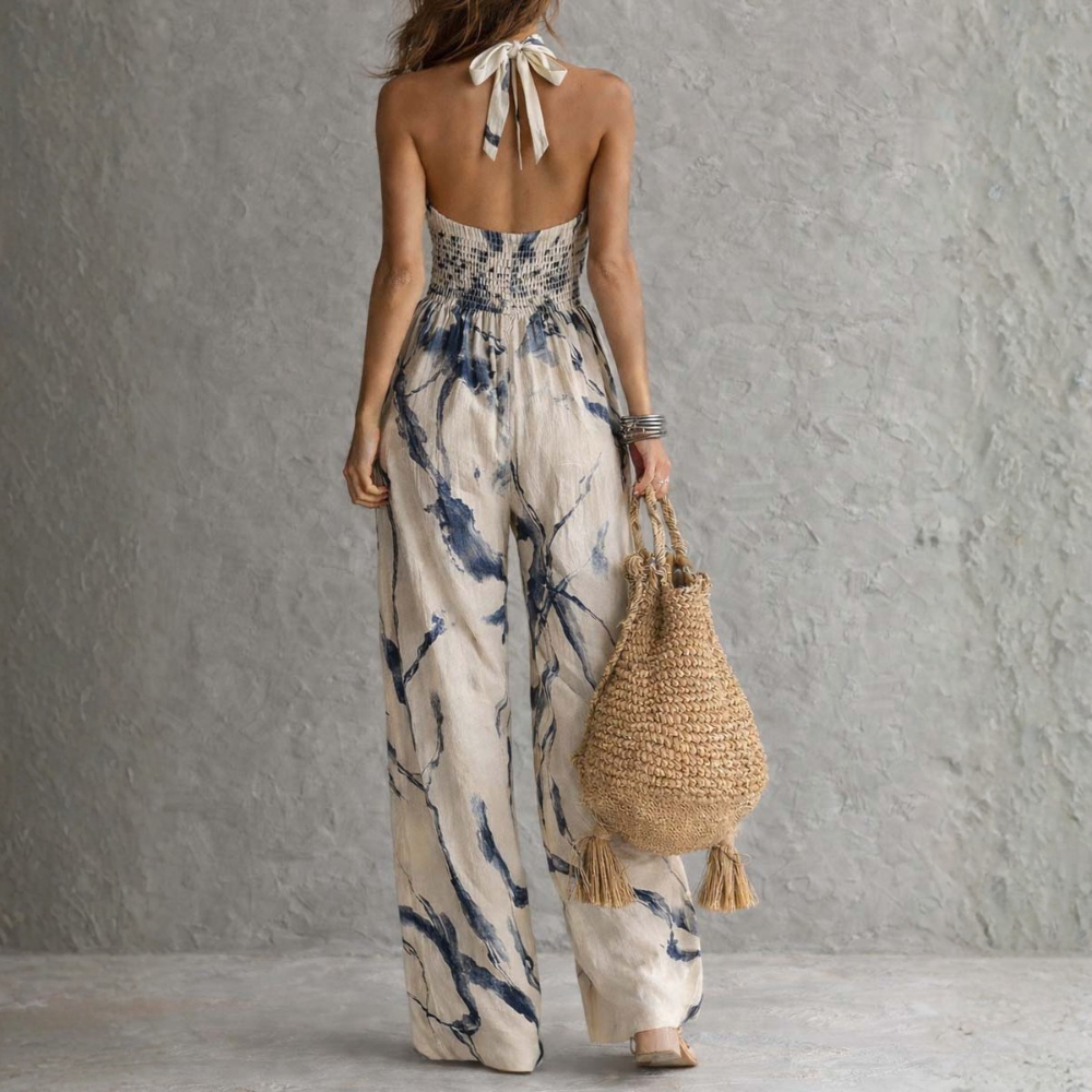 Giada – Wide Leg Halter Printed Jumpsuit