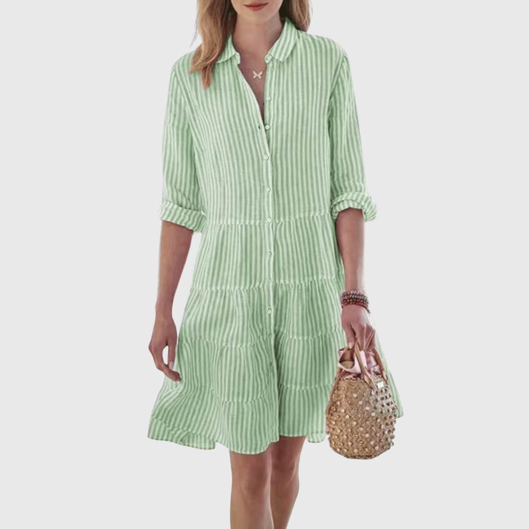 Sophia – Striped Tiered Shirt Dress