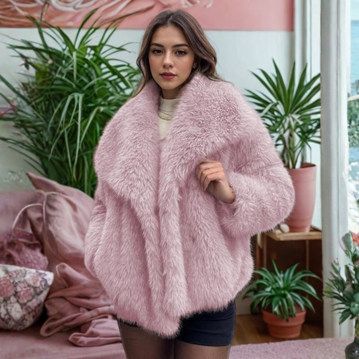 Deirdre – Classy Long Sleeve Collared Fuzzy Coat