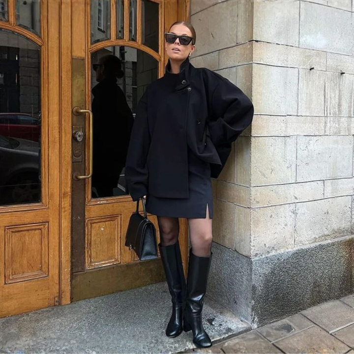 Gloria – Chic Stand-Up Collar Long Sleeve Button Down Coat