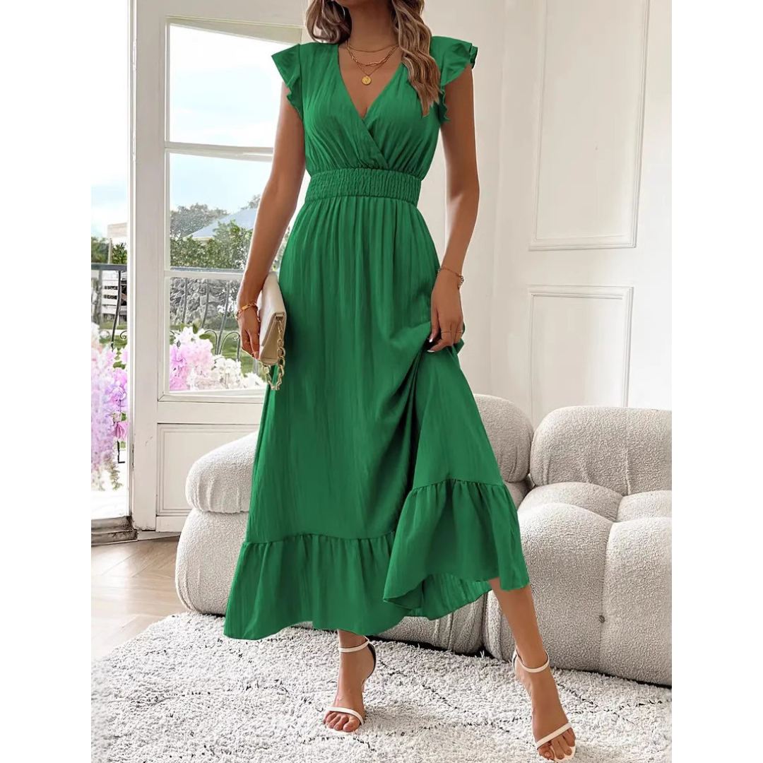 Sheena – Elegant Shirred V-Neck Summer Maxi Dress