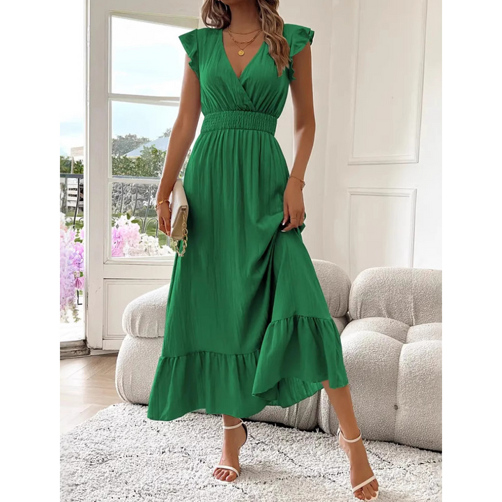 Sheena – Elegant Shirred V-Neck Summer Maxi Dress