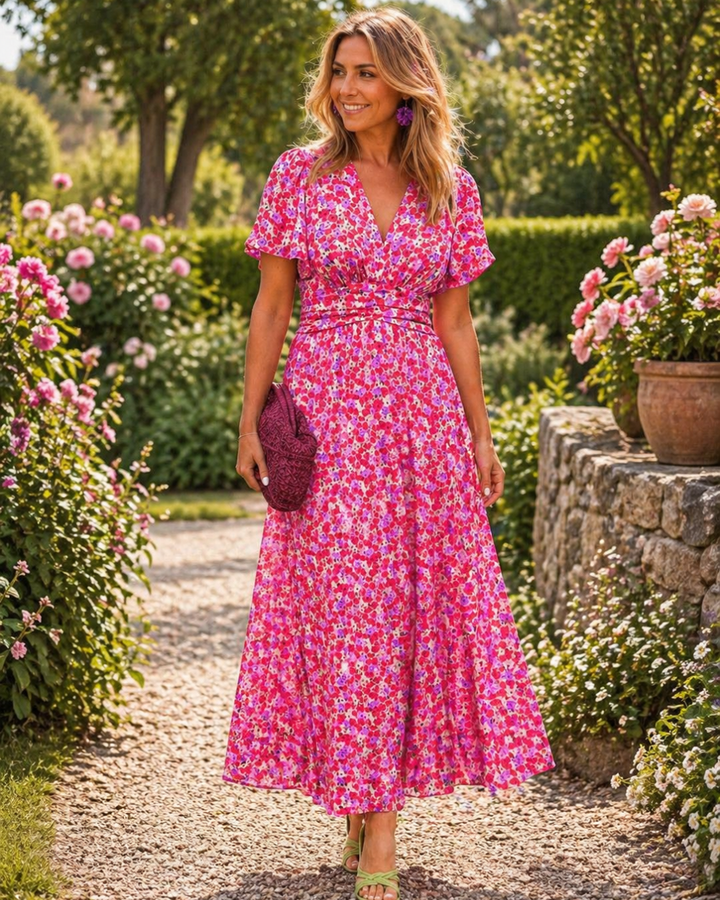 Alice – Floral Midi Dress with Flutter Sleeves