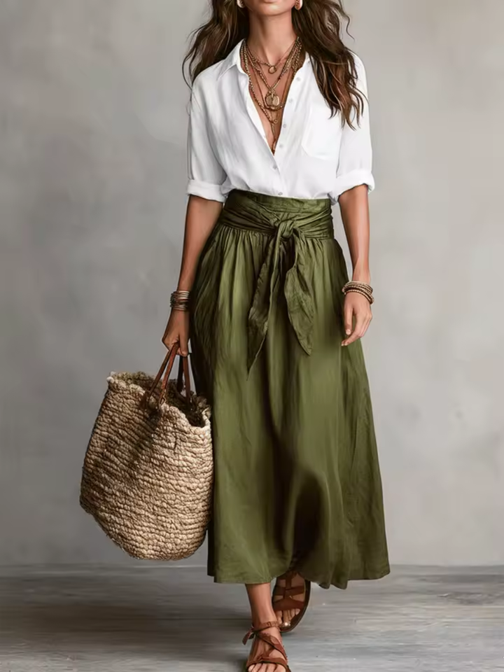 Serena – High-Waist Tie Midi Skirt