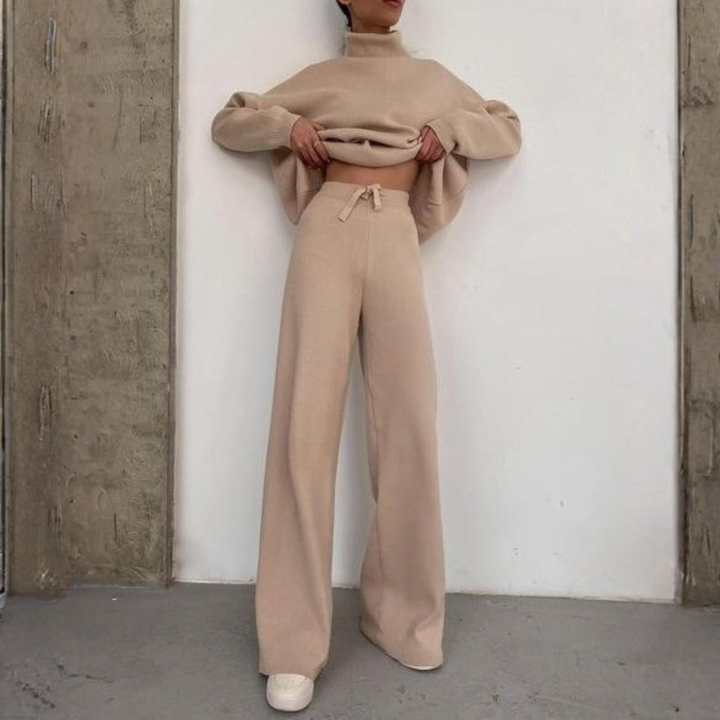Cynthia – Cozy Long Sleeve Turtleneck Top and Wide Leg Pants Set