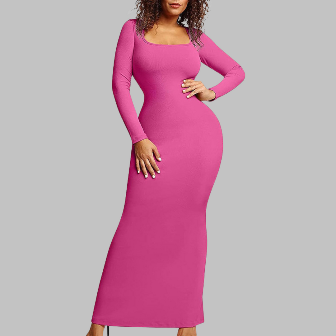Cheryl – Casual Long Sleeve Built-In Shapewear Midi Dress