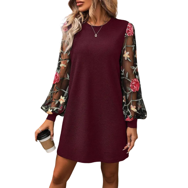 Lucy – Floral Embroidered Bishop Sleeve Dress