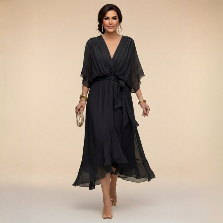 Monica – Flowing V Neck Midi Dress