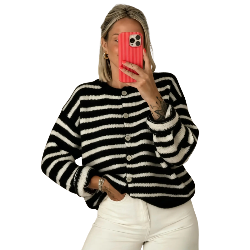 Collette – Vintage Style Striped Sweater Cardigan