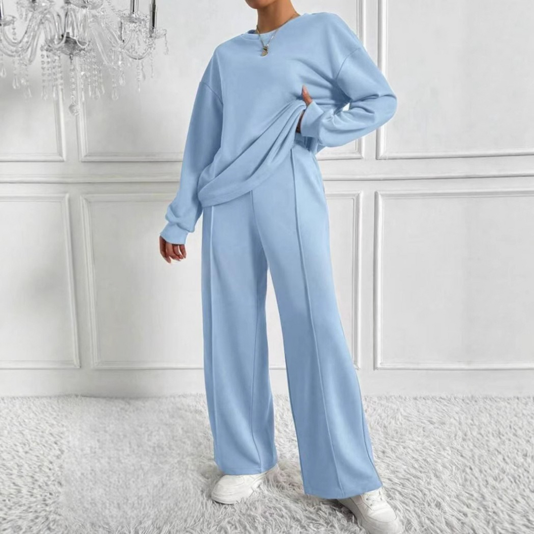Ethel – Casual Long Sleeve Sweatshirt and High Waist Pants Set