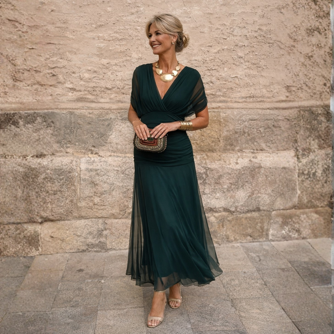 Sheena – Ruched Chiffon Maxi Evening Dress