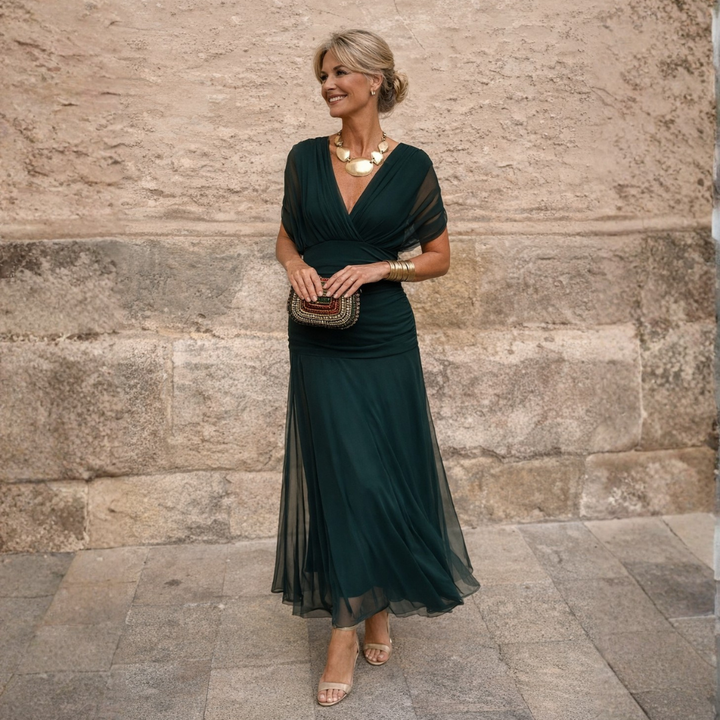 Sheena – Ruched Chiffon Maxi Evening Dress