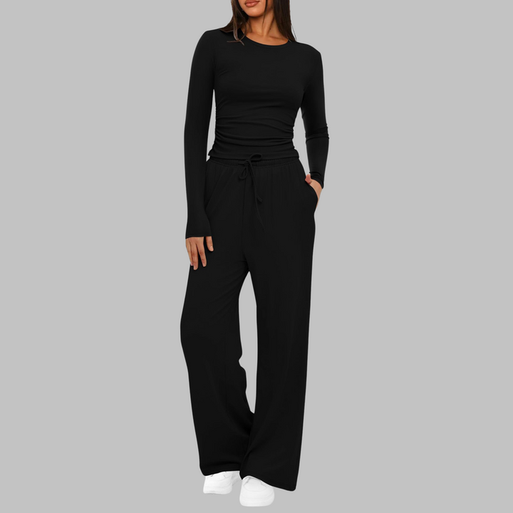 Nancy – Casual Long Sleeve Top and Wide Leg Pants Set
