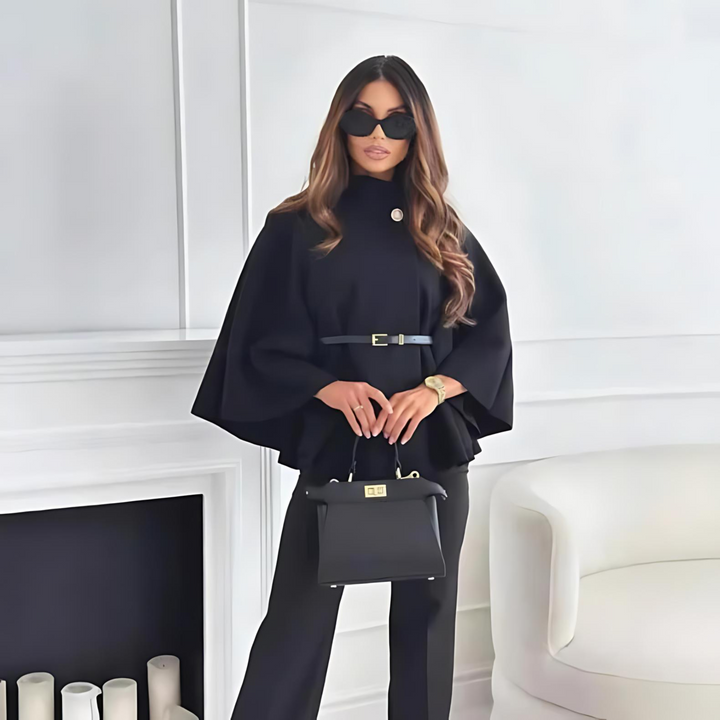 Cynthia – Classy High Neck Belted Cape Top