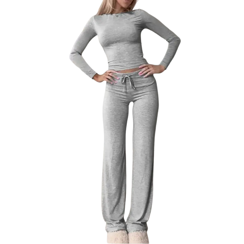 Cecily – Slim Fit Long Sleeve Crop Tee and Pants Matching Set