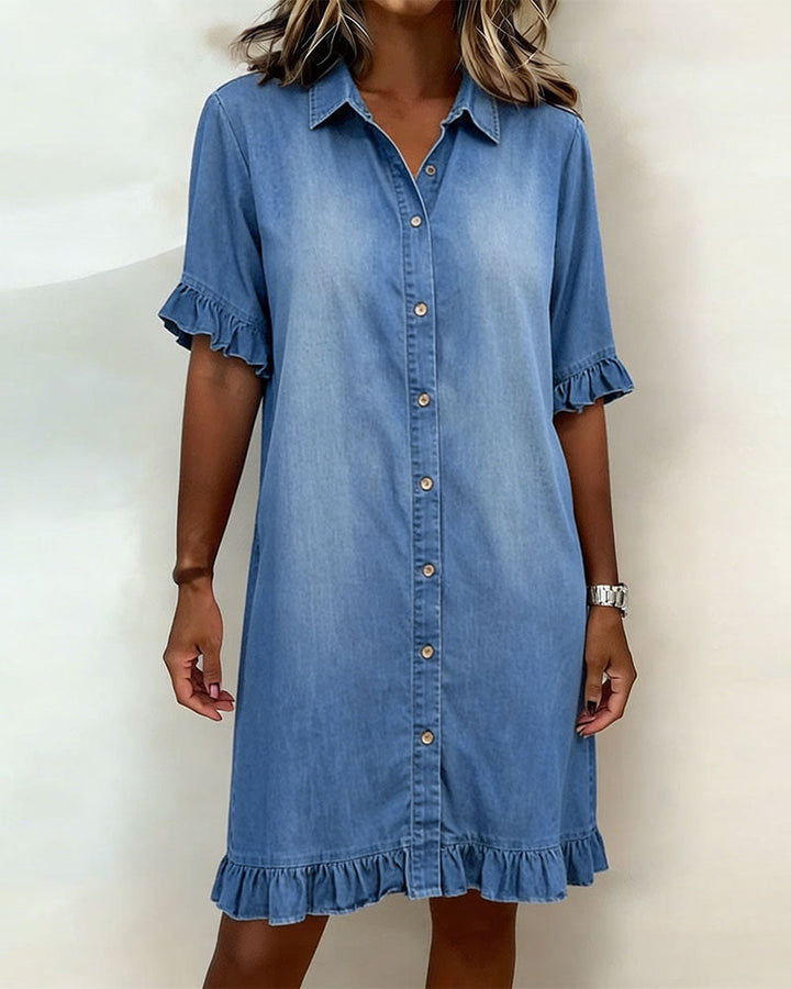 Delaney – Denim Shirt Dress with Ruffle Details