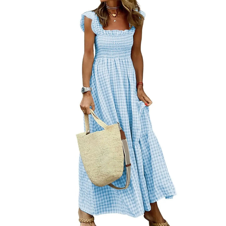 Sandra – Retro Checked Smocked Midi Dress
