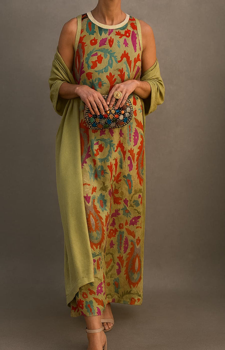 Pamela – Printed Maxi Dress and Vest Set