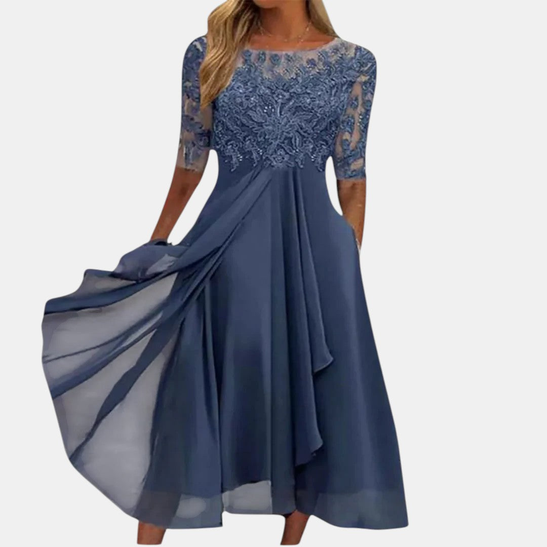 Vivienne – Lace Bodice Chiffon Midi Dress