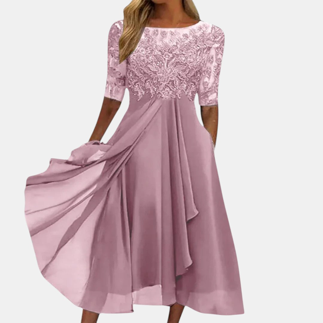 Vivienne – Lace Bodice Chiffon Midi Dress