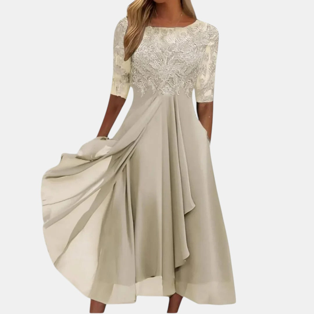 Vivienne – Lace Bodice Chiffon Midi Dress