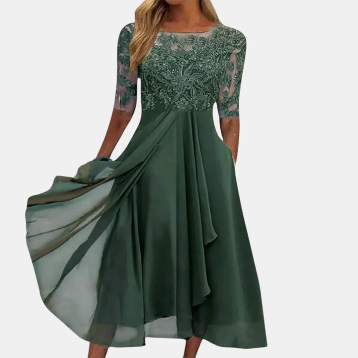 Vivienne – Lace Bodice Chiffon Midi Dress