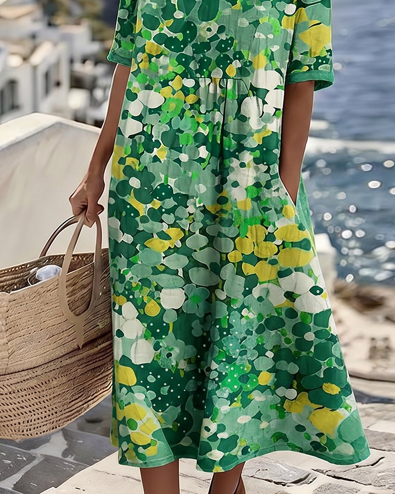 Elena – Floral Midi Dress with Relaxed Fit