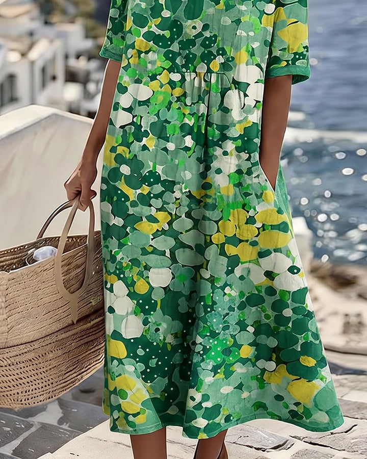 Elena – Floral Midi Dress with Relaxed Fit