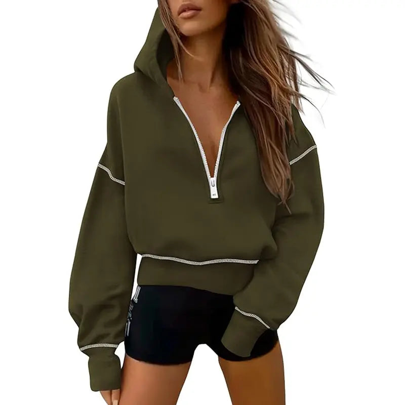 Ethel – Stylish Hooded Zip Sweatshirt with Stitching Detail