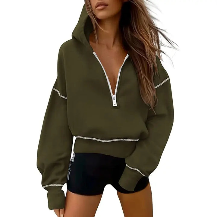 Ethel – Stylish Hooded Zip Sweatshirt with Stitching Detail