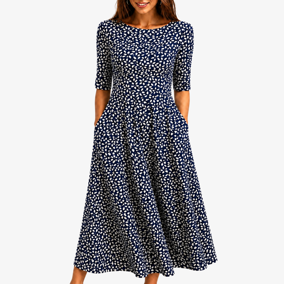 Dawn – Printed Midi Dress with Pockets