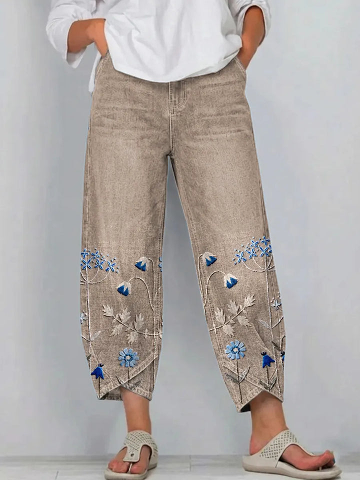 Hazel – Embroidered Floral Casual Pants