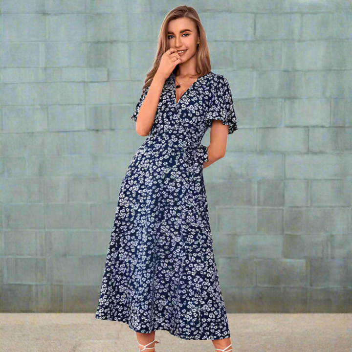 Eileen – Plus Size V-Neck Flounce Sleeve Summer Dress