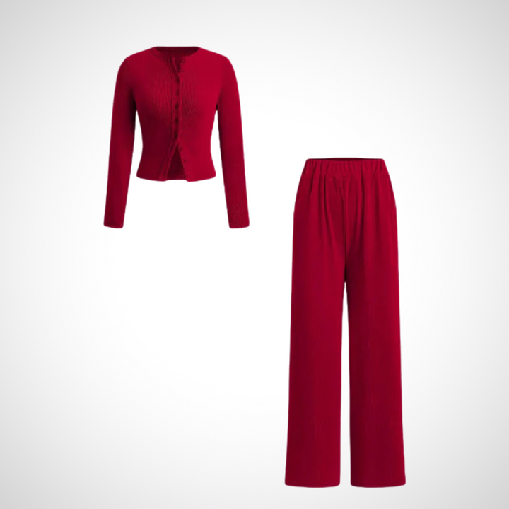 Teresa – Comfy Button Front Long Sleeve Top and Pants Set