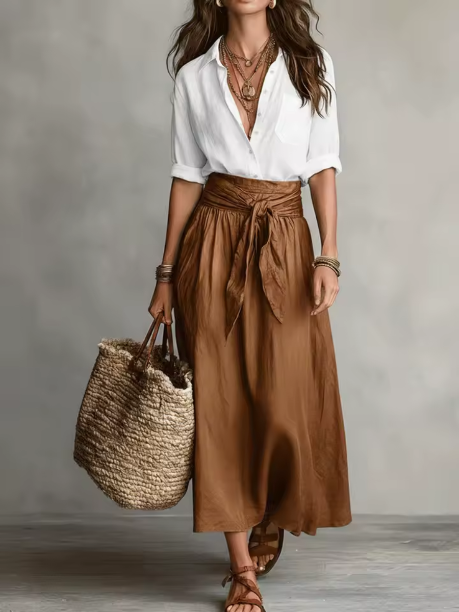 Serena – High-Waist Tie Midi Skirt