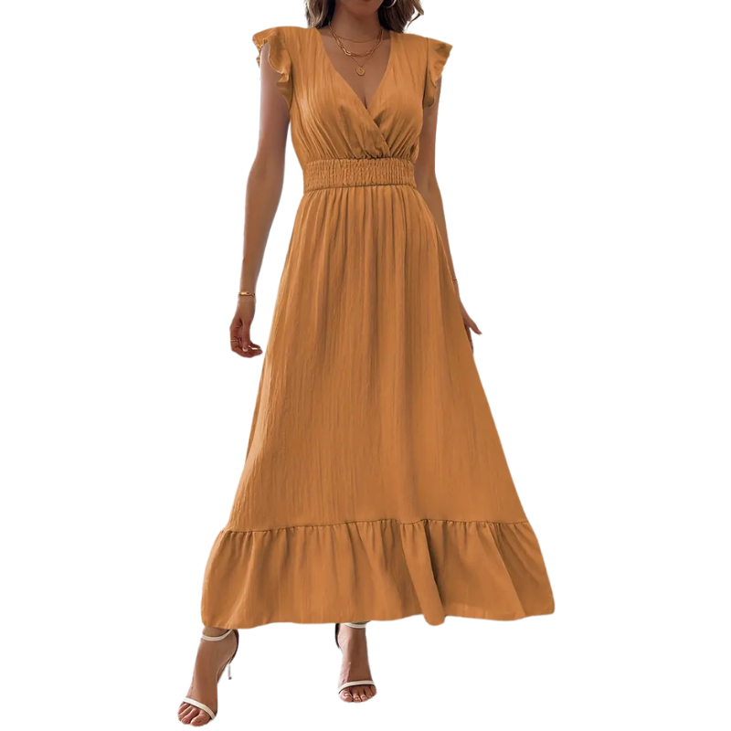 Teresa – Elegant Shirred V-Neck Maxi Dress