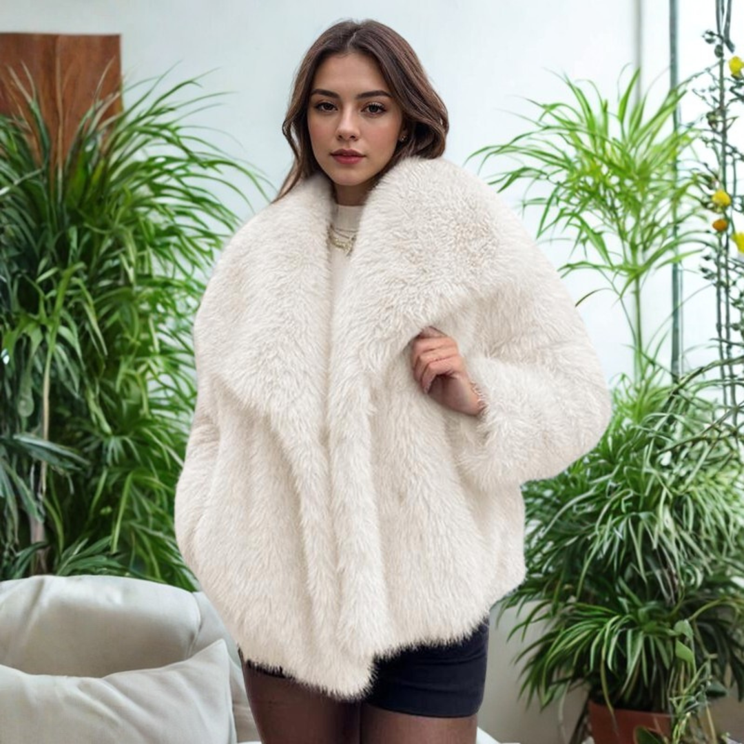 Deirdre – Classy Long Sleeve Collared Fuzzy Coat