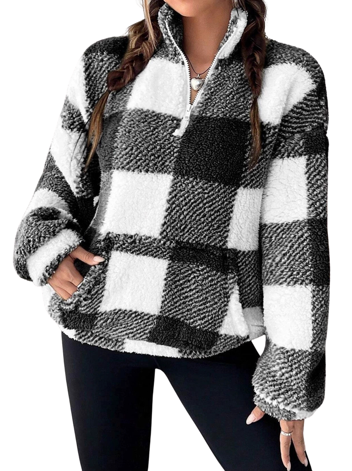 Hilary – Casual Plaid Half Zip Pullover