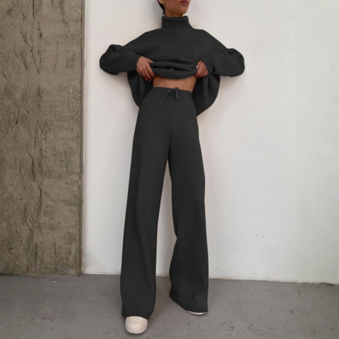 Cynthia – Cozy Long Sleeve Turtleneck Top and Wide Leg Pants Set