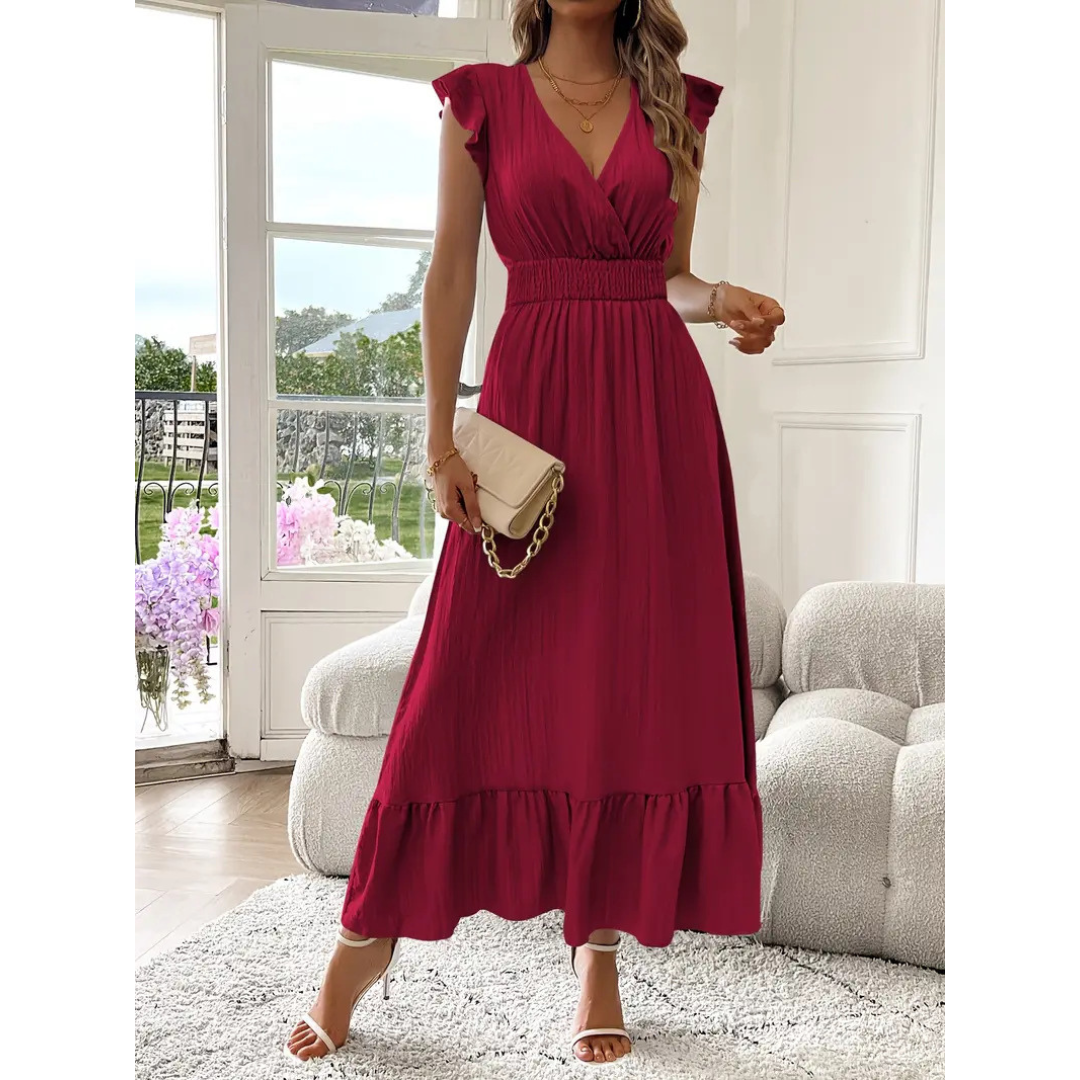 Sheena – Elegant Shirred V-Neck Summer Maxi Dress