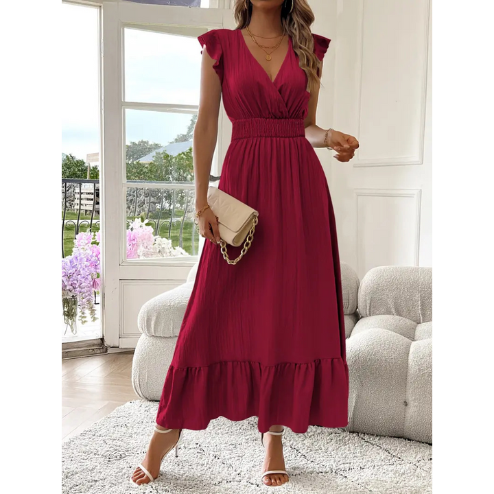 Sheena – Elegant Shirred V-Neck Summer Maxi Dress