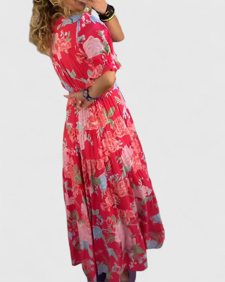 Deirdre – Floral Maxi Dress with V Neckline